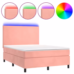 Letto a Molle con Materasso e LED Rosa 140x200 cm in Vellutocod mxl 75083 - Vista aggiuntiva 2