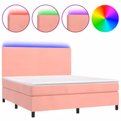 Letto a Molle con Materasso e LED Rosa 160x200 cm in Vellutocod mxl 122998 - Vista aggiuntiva 2