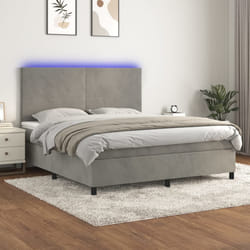 vidaXL Letto a Molle Materasso e LED Grigio Chiaro 180x200 cm Velluto