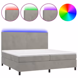 vidaXL Letto a Molle Materasso e LED Grigio Chiaro 200x200 cm Velluto - Vista aggiuntiva 2