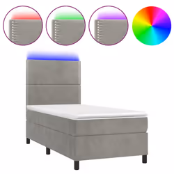 Letto a Molle Materasso e LED Grigio Chiaro 100x200 cm Vellutocod mxl 99062 - Vista aggiuntiva 2