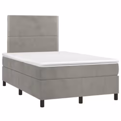 vidaXL Letto a Molle Materasso e LED Grigio Chiaro 120x200 cm Velluto - Vista aggiuntiva 3