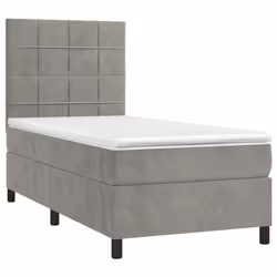 vidaXL Letto a Molle Materasso e LED Grigio Chiaro 80x200 cm Velluto - Vista aggiuntiva 3