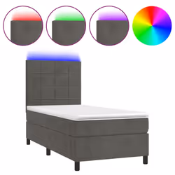 vidaXL Letto a Molle con Materasso e LED Grigio Scuro 80x200cm Velluto - Vista aggiuntiva 2