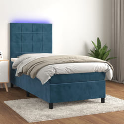 Letto a Molle con Materasso e LED Blu Scuro 90x190cm in Vellutocod mxl 75092