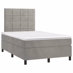 vidaXL Letto a Molle Materasso e LED Grigio Chiaro 120x200 cm Velluto - Vista aggiuntiva 3