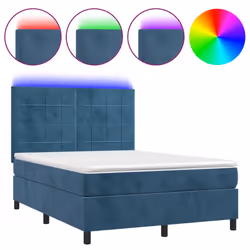 Letto a Molle con Materasso e LED Blu Scuro 140x190 cmcod mxl 99080 - Vista aggiuntiva 2