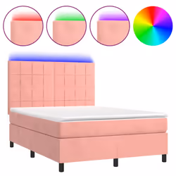 Letto a Molle con Materasso e LED Rosa 140x200 cm in Vellutocod mxl 123055 - Vista aggiuntiva 2