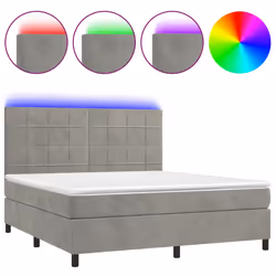 vidaXL Letto a Molle Materasso e LED Grigio Chiaro 160x200 cm Velluto - Vista aggiuntiva 2