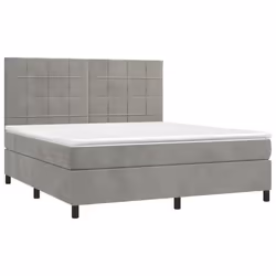 vidaXL Letto a Molle Materasso e LED Grigio Chiaro 160x200 cm Velluto - Vista aggiuntiva 3
