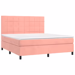 vidaXL Letto a Molle con Materasso e LED Rosa 160x200 cm in Velluto - Vista aggiuntiva 3