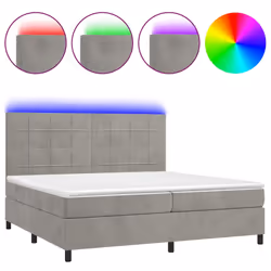 vidaXL Letto a Molle Materasso e LED Grigio Chiaro 200x200 cm Velluto - Vista aggiuntiva 2