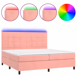 vidaXL Letto a Molle con Materasso e LED Rosa 200x200 cm in Velluto - Vista aggiuntiva 2
