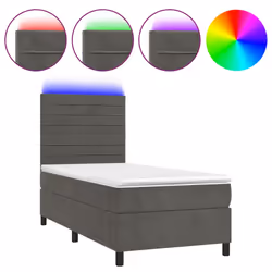 vidaXL Letto a Molle con Materasso e LED Grigio Scuro 80x200cm Velluto - Vista aggiuntiva 2