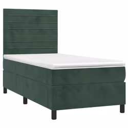 vidaXL Letto a Molle con Materasso e LED Verde Scuro 80x200cm Velluto - Vista aggiuntiva 3