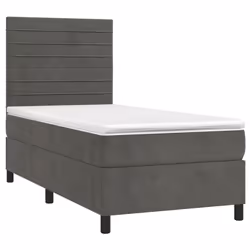 vidaXL Letto a Molle con Materasso e LED Grigio Scuro 90x190cm Velluto - Vista aggiuntiva 3