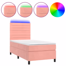 Letto a Molle con Materasso e LED Rosa 90x200 cm in Vellutocod mxl 123027 - Vista aggiuntiva 2