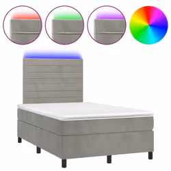 vidaXL Letto a Molle Materasso e LED Grigio Chiaro 120x200 cm Velluto - Vista aggiuntiva 2