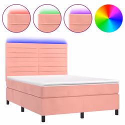 vidaXL Letto a Molle con Materasso e LED Rosa 140x190 cm in Velluto - Vista aggiuntiva 2