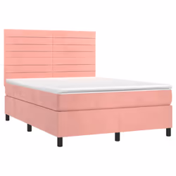 vidaXL Letto a Molle con Materasso e LED Rosa 140x190 cm in Velluto - Vista aggiuntiva 3