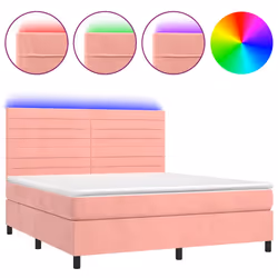 vidaXL Letto a Molle con Materasso e LED Rosa 160x200 cm in Velluto - Vista aggiuntiva 2