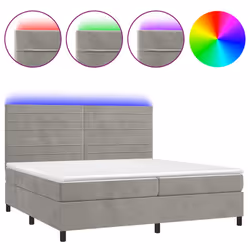 vidaXL Letto a Molle Materasso e LED Grigio Chiaro 200x200 cm Velluto - Vista aggiuntiva 2