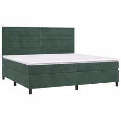 vidaXL Letto a Molle con Materasso e LED Verde Scuro 200x200cm Velluto - Vista aggiuntiva 3