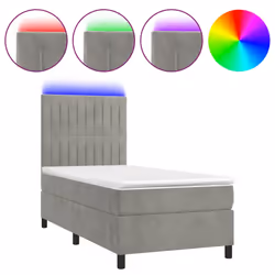 vidaXL Letto a Molle Materasso e LED Grigio Chiaro 80x200 cm Velluto - Vista aggiuntiva 2