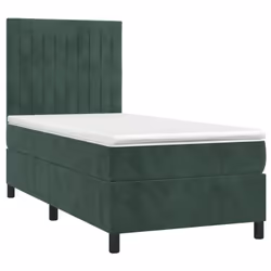 vidaXL Letto a Molle con Materasso e LED Verde Scuro 80x200cm Velluto - Vista aggiuntiva 3