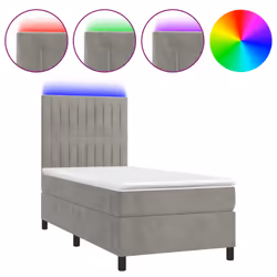 Letto a Molle Materasso e LED Grigio Chiaro 100x200 cm Vellutocod mxl 99107 - Vista aggiuntiva 2