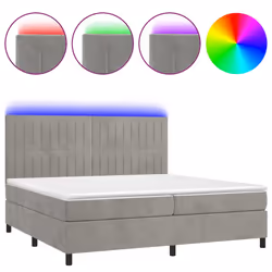 vidaXL Letto a Molle Materasso e LED Grigio Chiaro 200x200 cm Velluto - Vista aggiuntiva 2