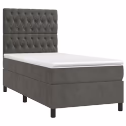 vidaXL Letto a Molle con Materasso e LED Grigio Scuro 80x200cm Velluto - Vista aggiuntiva 3