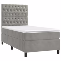 vidaXL Letto a Molle Materasso e LED Grigio Chiaro 90x190 cm Velluto - Vista aggiuntiva 3
