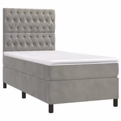 Letto a Molle Materasso e LED Grigio Chiaro 100x200 cm Vellutocod mxl 75138 - Vista aggiuntiva 3