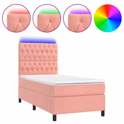 Letto a Molle con Materasso e LED Rosa 100x200 cm in Vellutocod mxl 99104