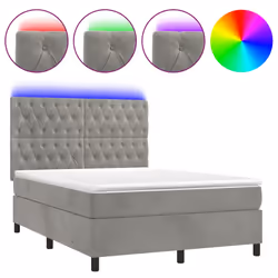 Letto a Molle Materasso e LED Grigio Chiaro 140x190 cm Vellutocod mxl 99116 - Vista aggiuntiva 2