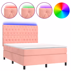 Letto a Molle con Materasso e LED Rosa 140x200 cm in Vellutocod mxl 123056 - Vista aggiuntiva 2