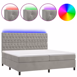 vidaXL Letto a Molle Materasso e LED Grigio Chiaro 200x200 cm Velluto - Vista aggiuntiva 2