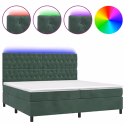 vidaXL Letto a Molle con Materasso e LED Verde Scuro 200x200cm Velluto - Vista aggiuntiva 2