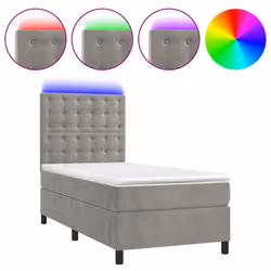 vidaXL Letto a Molle Materasso e LED Grigio Chiaro 80x200 cm Velluto - Vista aggiuntiva 2