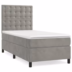 vidaXL Letto a Molle Materasso e LED Grigio Chiaro 80x200 cm Velluto - Vista aggiuntiva 3