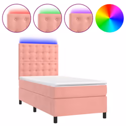 Letto a Molle con Materasso e LED Rosa 80x200 cm in Vellutocod mxl 99122 - Vista aggiuntiva 2