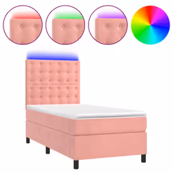 Letto a Molle con Materasso e LED Rosa 90x200 cm in Vellutocod mxl 123065 - Vista aggiuntiva 2