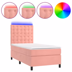 Letto a Molle con Materasso e LED Rosa 100x200 cm in Vellutocod mxl 123078 - Vista aggiuntiva 2