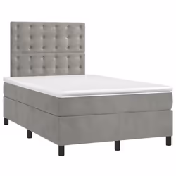 vidaXL Letto a Molle Materasso e LED Grigio Chiaro 120x200 cm Velluto - Vista aggiuntiva 3