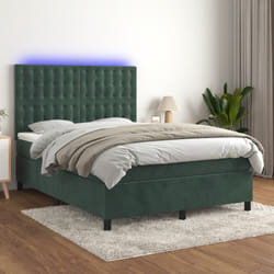 Letto a Molle con Materasso e LED Verde Scuro 140x190cm Vellutocod mxl 99135