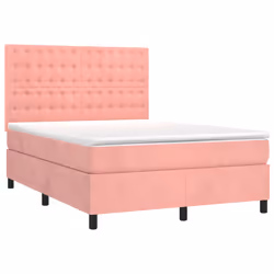 vidaXL Letto a Molle con Materasso e LED Rosa 140x190 cm in Velluto - Vista aggiuntiva 3