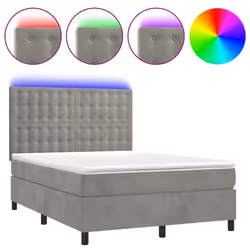 Letto a Molle Materasso e LED Grigio Chiaro 140x200 cm Vellutocod mxl 123073 - Vista aggiuntiva 2