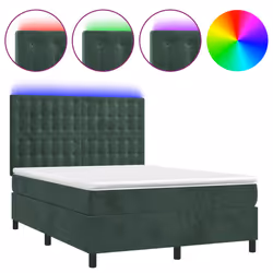 Letto a Molle con Materasso e LED Verde Scuro 140x200cm Vellutocod mxl 75160 - Vista aggiuntiva 2