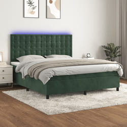 Letto a Molle con Materasso e LED Verde Scuro 160x200cm Vellutocod mxl 99132